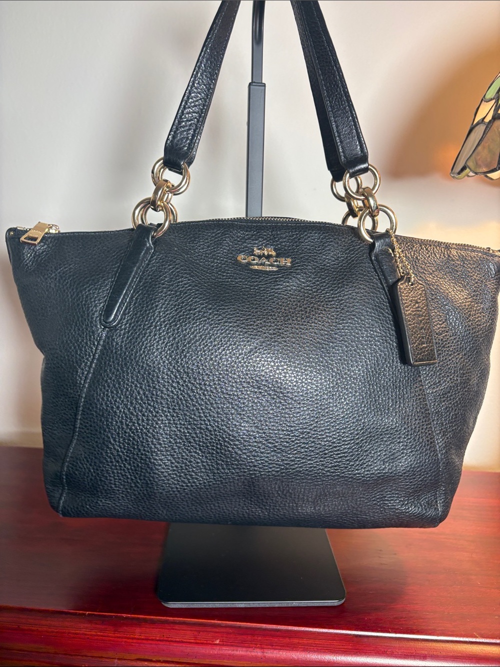 Coach Black Pebbled Leather Bag with Gold Hardware